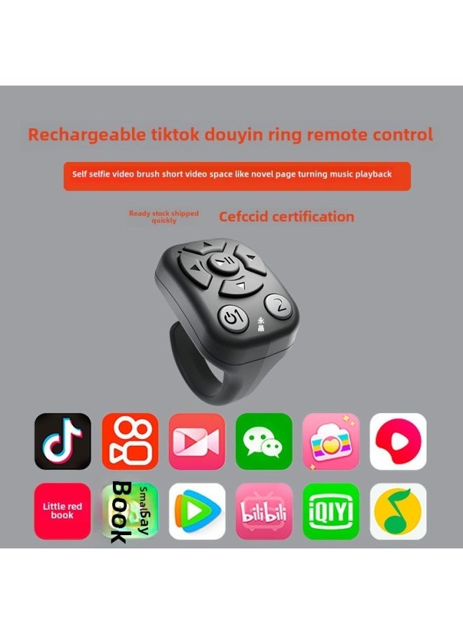 TikTok Ring Remote Control Brush Video Novel Flip Multi-function Mobile Phone Video Bluetooth Remote Control Selfie Device-Color:J6 Ring Remote Control Black-english Box  - Image 1