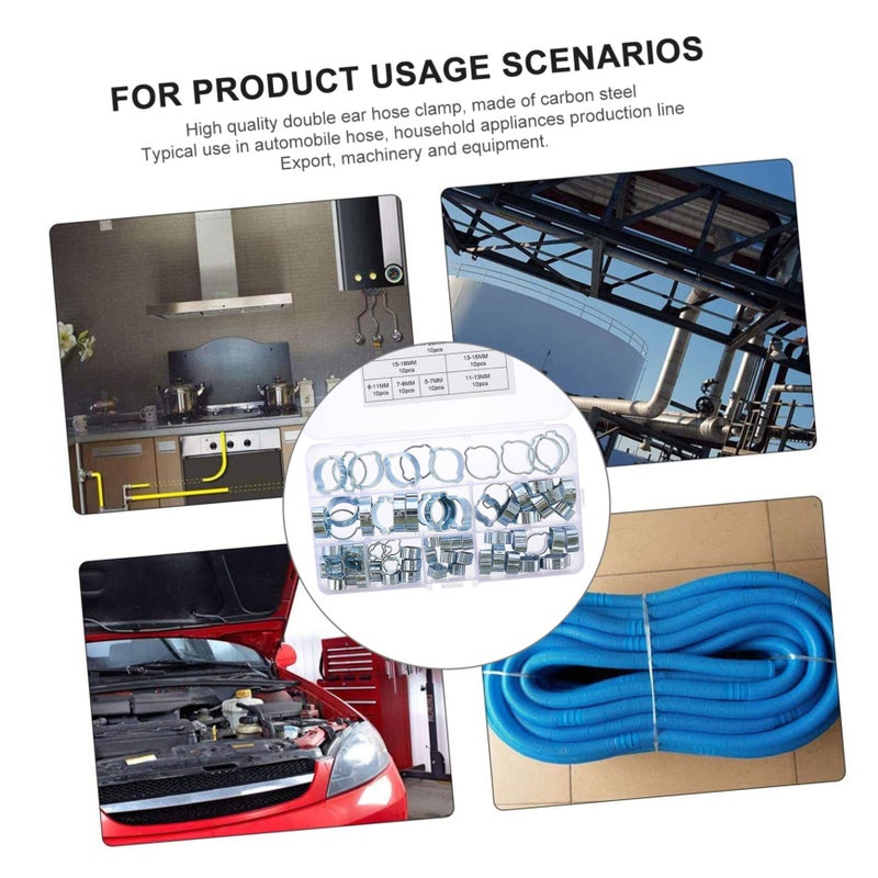 70 Pcs Carbon Steel Dual Ear Clamp Set Heavy Duty Water Pipe Fixing Clamp - Image 5