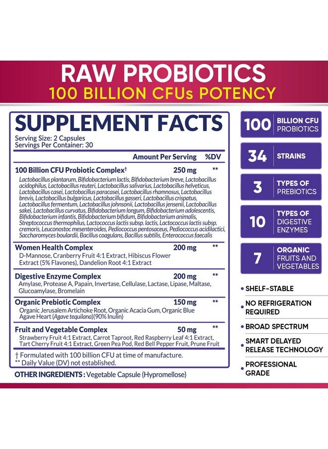 Wholesome Wellness - Dr. Formulated Raw Probiotics For Women 100 Billion Cfus With Prebiotics Digestive Enzymes Approved Women - Image 1