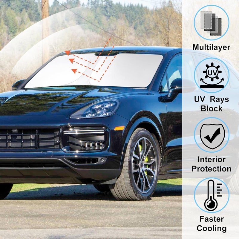 LHFLIVE Windshield Sun Shade Custom Fit for 2019-2024 2025 Porsche Cayenne Accessories Foldable Sunshade Sun Blocker Protect Car from Sun Rays & Heat Damage Keep Car Cooler - Image 2