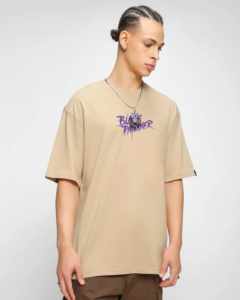 bewakoof Men's Brown The Warrior King Graphic Printed Oversized T-shirt