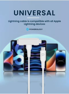 Powerology MFI Braided Type-C to Type-C and Lightning 2in1 C94 Cable 1.2M - White  - Image 4