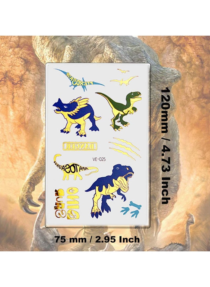 قوس قزح أورينبو 8 أوراق وشم مؤقتة معدنية على شكل ديناصور للأطفال 70 نمطًا معدنيًا لامعًا ذهبيًا لتزيين حفلات أعياد الميلاد على شكل ديناصورات هدايا للأولاد والأطفال - Image 5