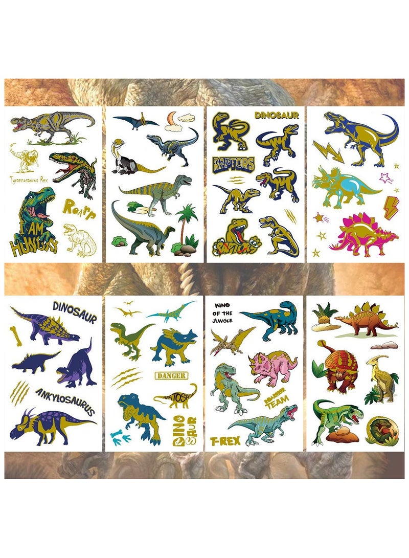 قوس قزح أورينبو 8 أوراق وشم مؤقتة معدنية على شكل ديناصور للأطفال 70 نمطًا معدنيًا لامعًا ذهبيًا لتزيين حفلات أعياد الميلاد على شكل ديناصورات هدايا للأولاد والأطفال - Image 2