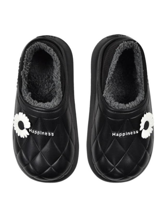 Generic - Colorful and fur winter slippers for children and adultsfor girls and women, a special design for children, a toe pattern,a cushioned sole for children’s clogs, random decoration ,Black - Image 1
