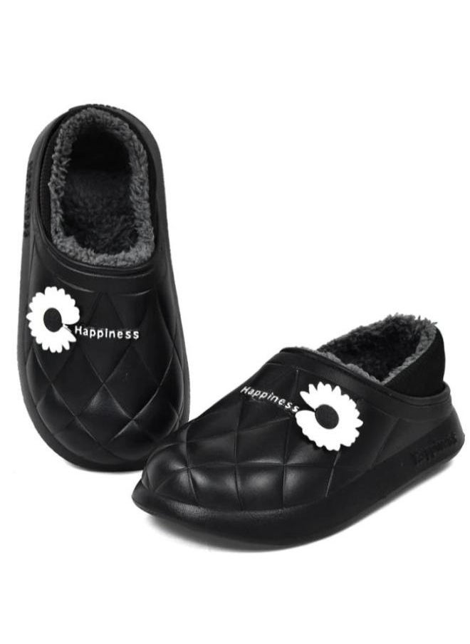 Generic - Colorful and fur winter slippers for children and adultsfor girls and women, a special design for children, a toe pattern,a cushioned sole for children’s clogs, random decoration ,Black - Image 1