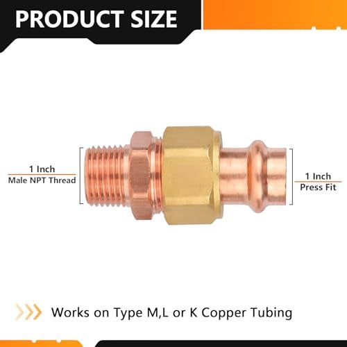 HeSun 1Pack HeSun Copper Union Press Male Adapter 1 Male NPT x 1 Pressure Fittings MNPT x P for Copper Tube ConnectionPRESS073 - Image 3