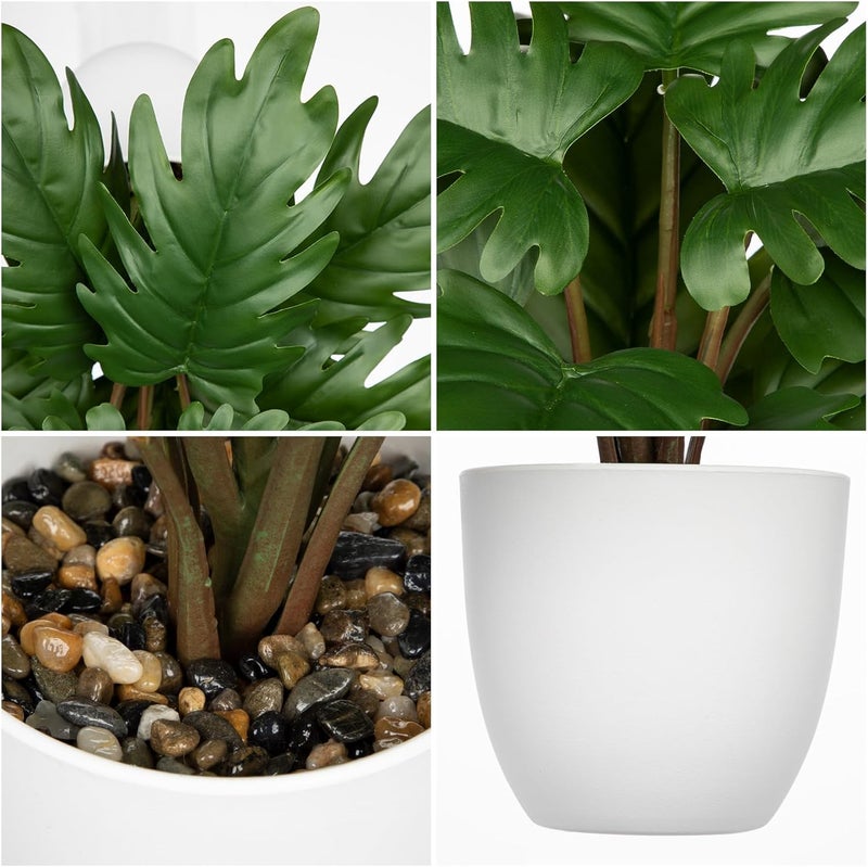 Villa Como 28cm Artificial Monstera Plant Potted, Artificial Plant Fake Tropical Plant in White Pot Indoor Outdoor Home Bathroom Living Room Office Desk Shelf - Image 4