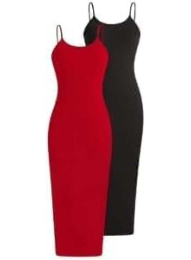 Women's 2-piece dress set – Long fitted dress with thin straps in solid colors for everyday wear, code 7635 - Image 4