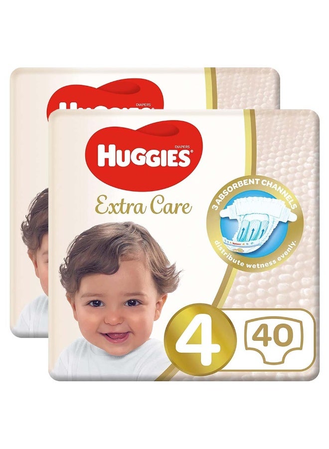 HUGGIES Extra Care Baby Diapers, Size 4, For 8-14kg Baby, Promo Pack of 2 x 40’s