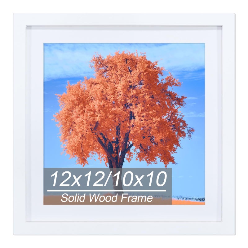 Aphila 12x12 Picture Frame White, Solid Wood Diamond Art Painting Frames 30x30cm, Display Pictures 10x10 with Mat or 12 x 12 Without Mat, 12x12 Frame for Photos Posters Prints Artworks Puzzles, Wall Hanging - Image 1