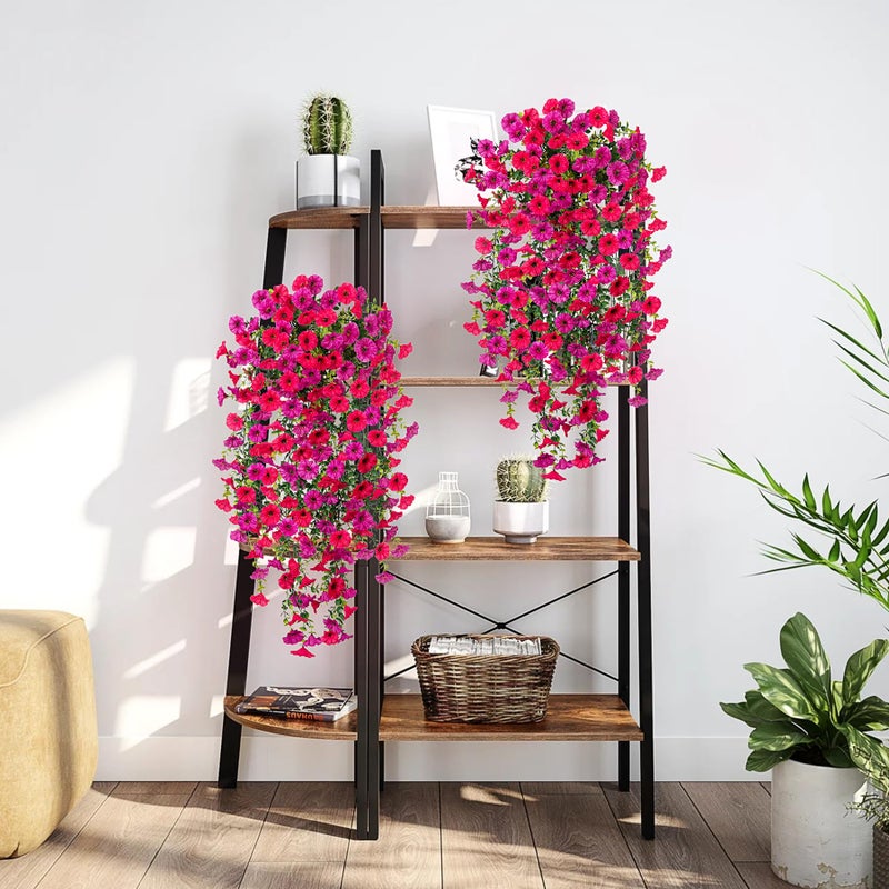 Hrobek Artificial Hanging Petunias Flowers for Outdoor, 2pcs Fake Plants Long Vine Morning Glory Eucalyptus, UV Resistant Realistic Faux Greenery Outside Patio Porch Garden Spring Decor, Purple Hot Pink - Image 4
