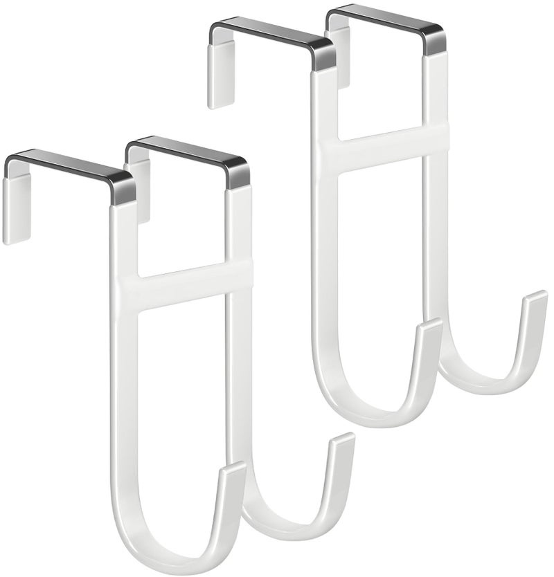 Mars-Rock Over The Door Twin Metal Hooks with Plastic Coating 5.5" Fit 0.5" to 1 3/8" Door 2 Sets Heavy Duty Towel Robe Rack Wreath Bathroom Shower Hanger Shoe Organizer Ironing Board Short White - Image 1
