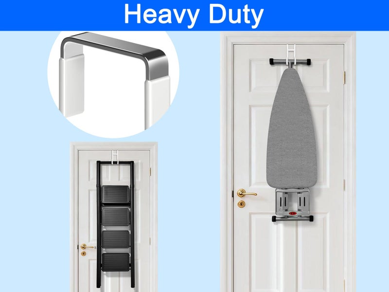 Mars-Rock Over The Door Twin Metal Hooks with Plastic Coating 5.5" Fit 0.5" to 1 3/8" Door 2 Sets Heavy Duty Towel Robe Rack Wreath Bathroom Shower Hanger Shoe Organizer Ironing Board Short White - Image 4