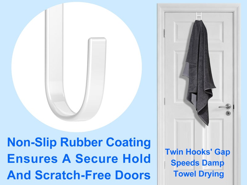 Mars-Rock Over The Door Twin Metal Hooks with Plastic Coating 5.5" Fit 0.5" to 1 3/8" Door 2 Sets Heavy Duty Towel Robe Rack Wreath Bathroom Shower Hanger Shoe Organizer Ironing Board Short White - Image 5