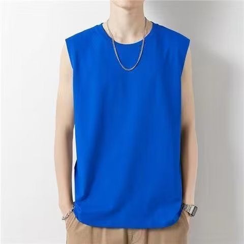 Mens Sleeveless Summer Gym Vest White color blue 