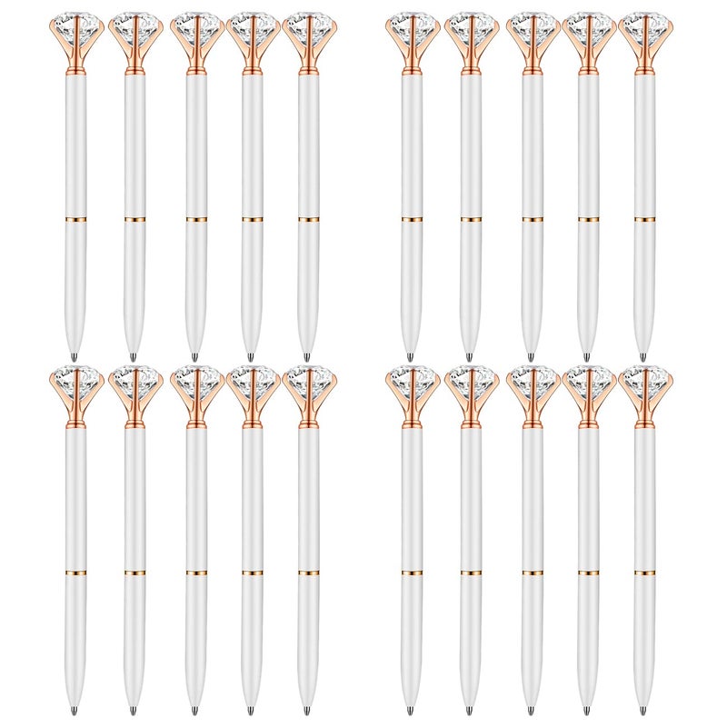 PASISIBICK White Diamond Pens Pack of 20 Bling Diamond Gem Pen DÃ©cor Gifts for Women Bridesmaid Coworkers Bulk Crystal Metal Ballpoint Pens Black Ink(20 PCS White) - Image 1