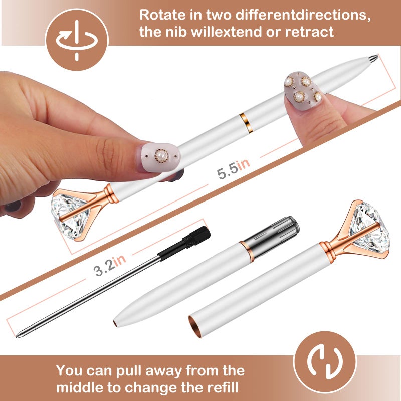 PASISIBICK White Diamond Pens Pack of 20 Bling Diamond Gem Pen DÃ©cor Gifts for Women Bridesmaid Coworkers Bulk Crystal Metal Ballpoint Pens Black Ink(20 PCS White) - Image 2