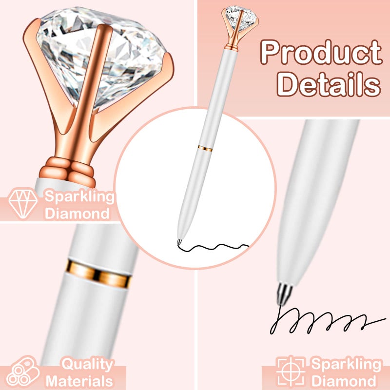 PASISIBICK White Diamond Pens Pack of 20 Bling Diamond Gem Pen DÃ©cor Gifts for Women Bridesmaid Coworkers Bulk Crystal Metal Ballpoint Pens Black Ink(20 PCS White) - Image 3