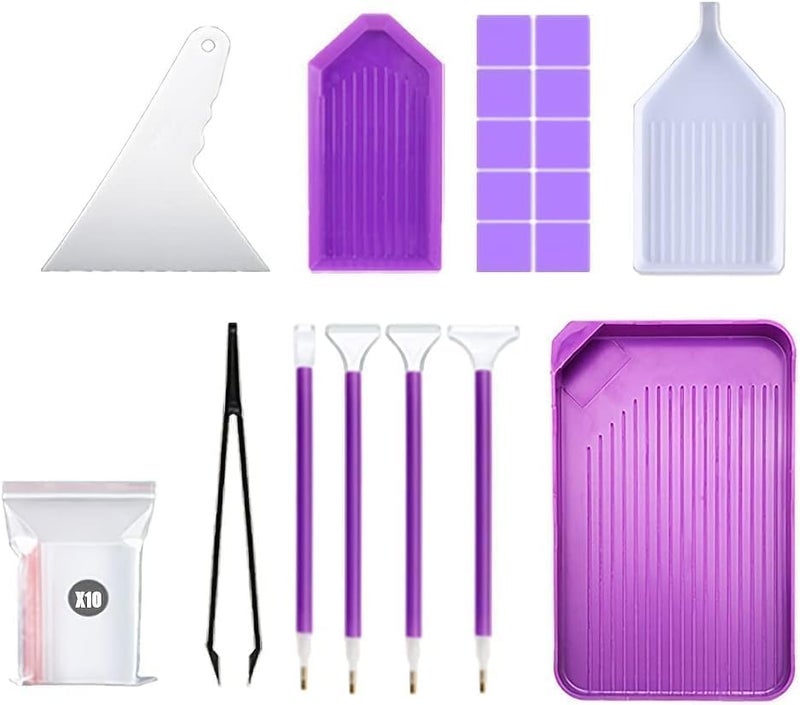 HZYH 29 Pcs Diamond Painting Accessories Kit, DIY Diamond Art Tools Set with Pens, Tweezers, Trays, Glue Clay, Zipper Bags, Correction Tool for Rhinestone Embroidery Craft Projects - Image 1