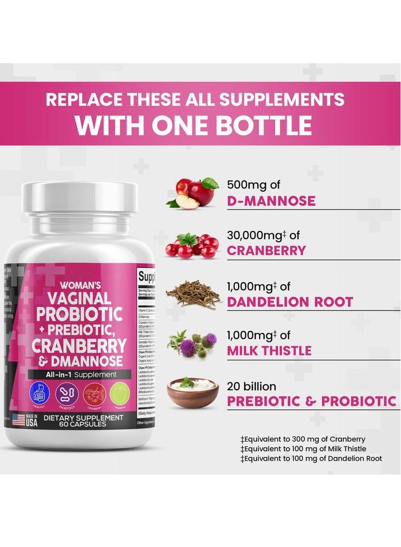 بروبيوتيك لايف Probiotics for Women + Prebiotics 20 Billion Cranberry Pills 30,000mg w/D-Mannose 500 mg for Urinary Tract Health pH Balance - Womens Vitamins for l Health 60 Capsules - Image 2