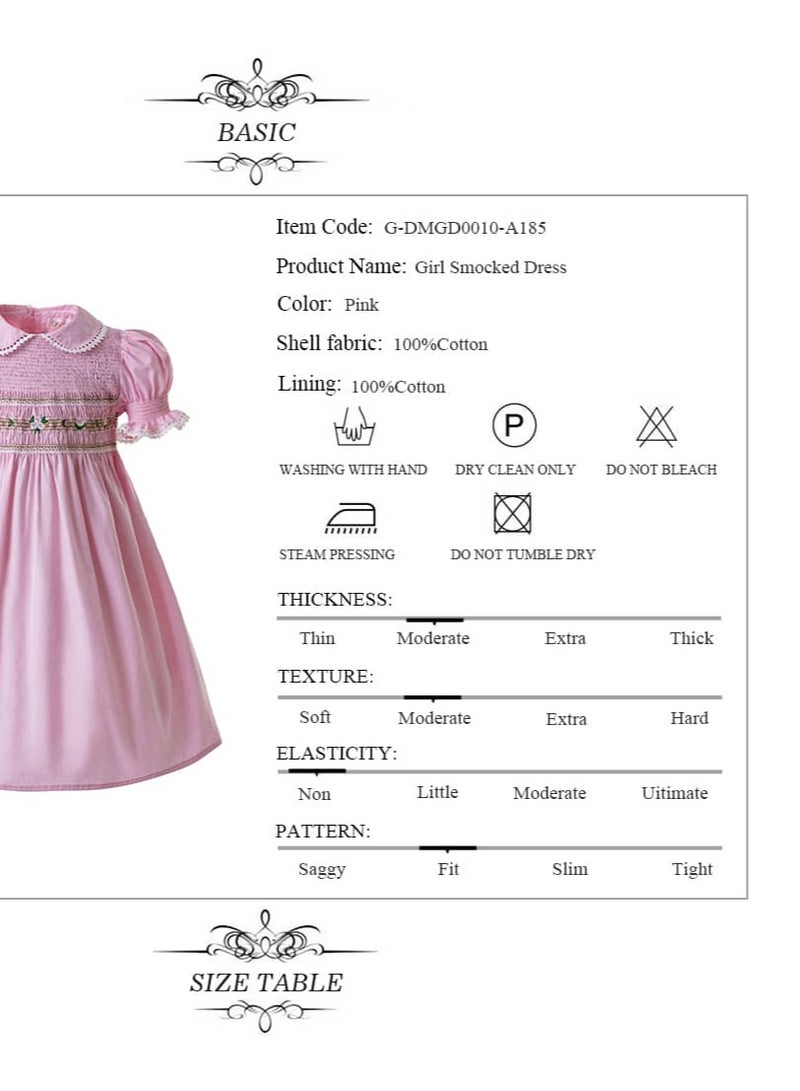 Spanish design pink cotton dress , Peter Pan collar and bell sleeves for girls' daily and special occasions, soft hand embroidered dress - Image 2