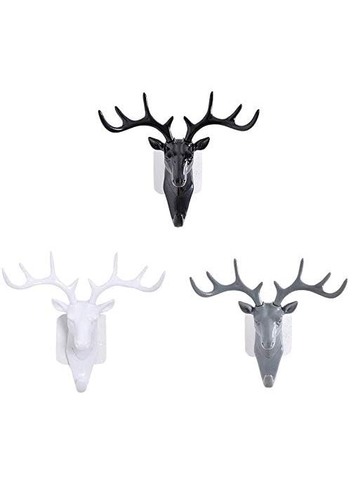PURCHASE PLUSE PURCHASE PLUSE Deer Head Self Adhesive Wall Door Hook Hanger Hooks Head Rack Holder Unique Deer Head Hanger Hanger Animal Shaped Coat Hat Hook Heavy Duty 2 pcs  - Image 3