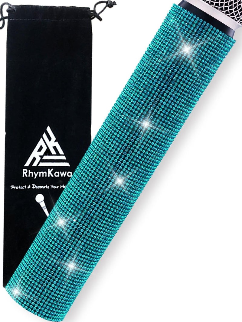 RhymKawa Microphone Cover for Shuer Wireless Microphone SM58, Beta58 Series Decorative Cyan Sleeve Replacement, Bling on Party Live Steam TV Stage Show Event Sparkly, Lake Blue (Mic Not Included) - Image 1
