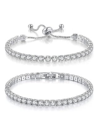 Women's Tennis Bracelets 14K White Gold Plated with Cubic Zirconia 4mm Classic Diamond Adjustable 16.51 & 19.05 cm (2 Pieces) - pzsku/Z4014E5265E3C65D63284Z/45/_/1728450449/5ff3deef-a979-4439-a3af-a798bfe10e73