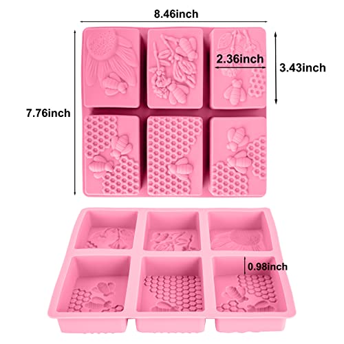 PONGJA 2PCS Honeycomb Bees Silicone Molds, 3D Bee Shape Soap Molds, 6 Cavity Rectangle Honeycomb Silicone Molds for Homemade Soaps, Beeswax, Resin, Bath Bomb, Cake, Chocolate, Bakeware - Image 2