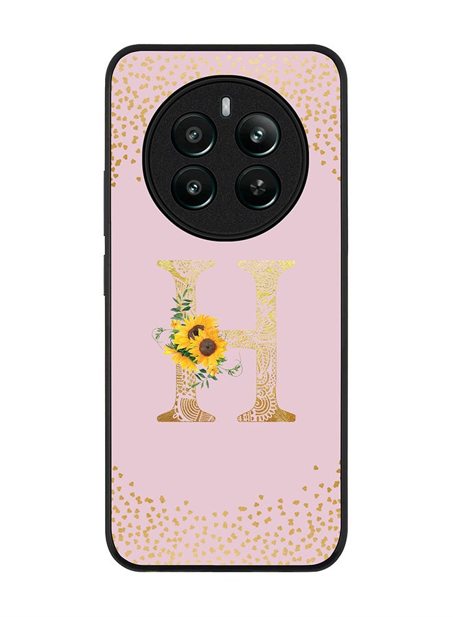 Stylizedd Rugged Black edge case for Realme 12 Plus 5G / Realme 12 4G, Slim fit Case Cover - Custom Monogram Initial Letter Floral Pattern Alphabet - H (Pink ) - Image 1