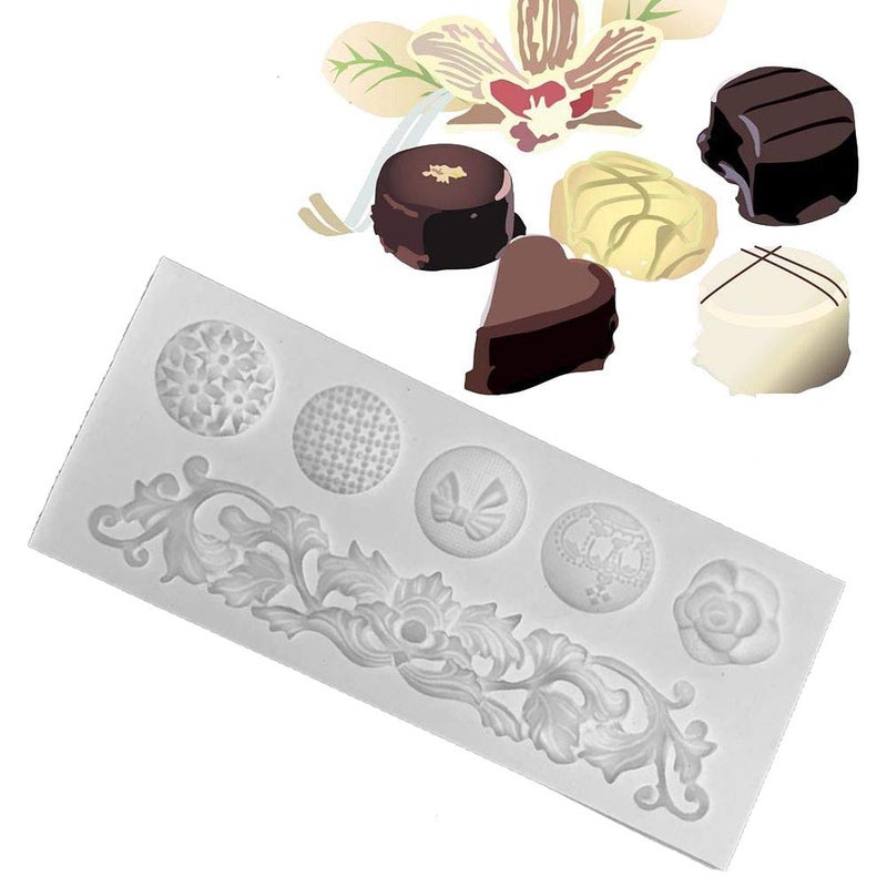 Neepanda DIY Baroque Scroll Relief Cake Border Silicone Molds  Baroque Style Curlicues Scroll Lace Fondant Silicone Mold  European Frame Cake Decorating Tools  Relief Flower Lace Mould Mat(Grey) - Image 2