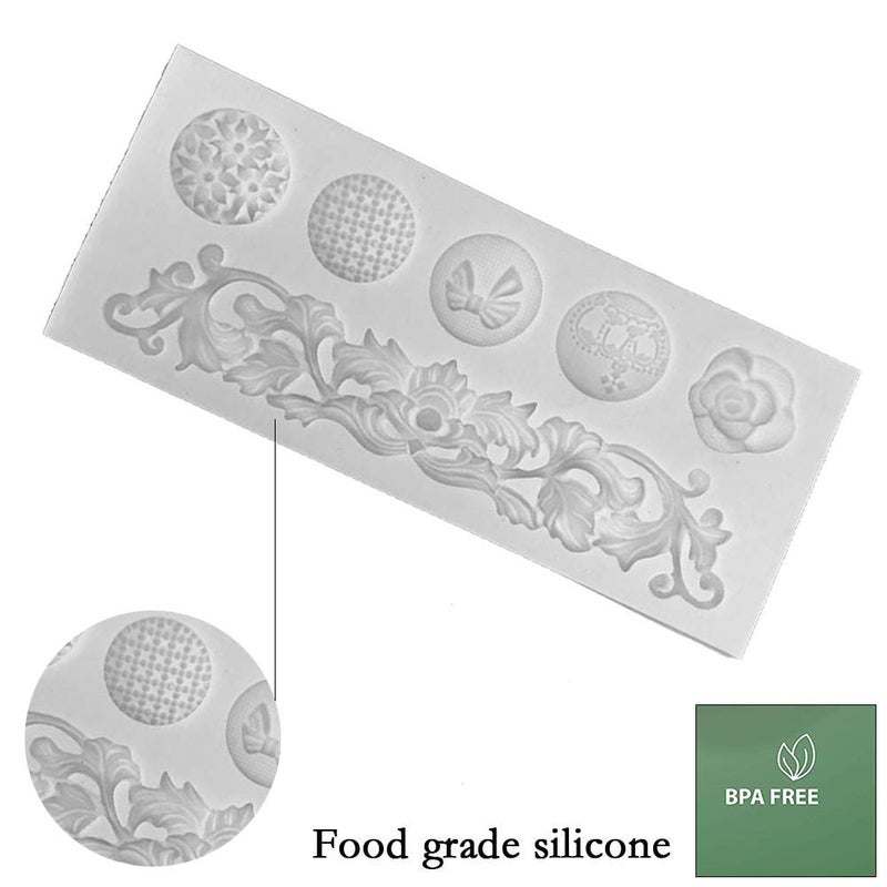 Neepanda DIY Baroque Scroll Relief Cake Border Silicone Molds  Baroque Style Curlicues Scroll Lace Fondant Silicone Mold  European Frame Cake Decorating Tools  Relief Flower Lace Mould Mat(Grey) - Image 4