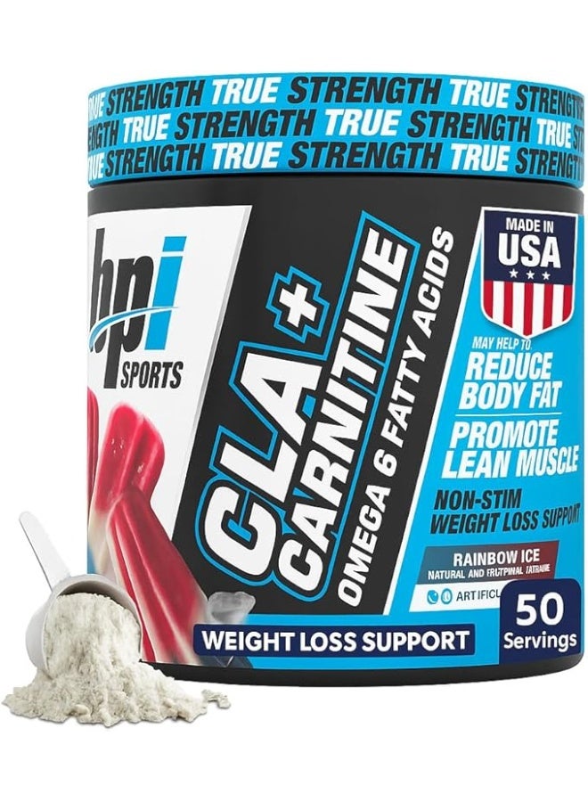 BPI Sports CLA + Carnitine Omega 6 Fatty Acids Rainbow Ice Flavor - Non-Stim Weight Loss Support, 350g, 50 Servings - Image 1