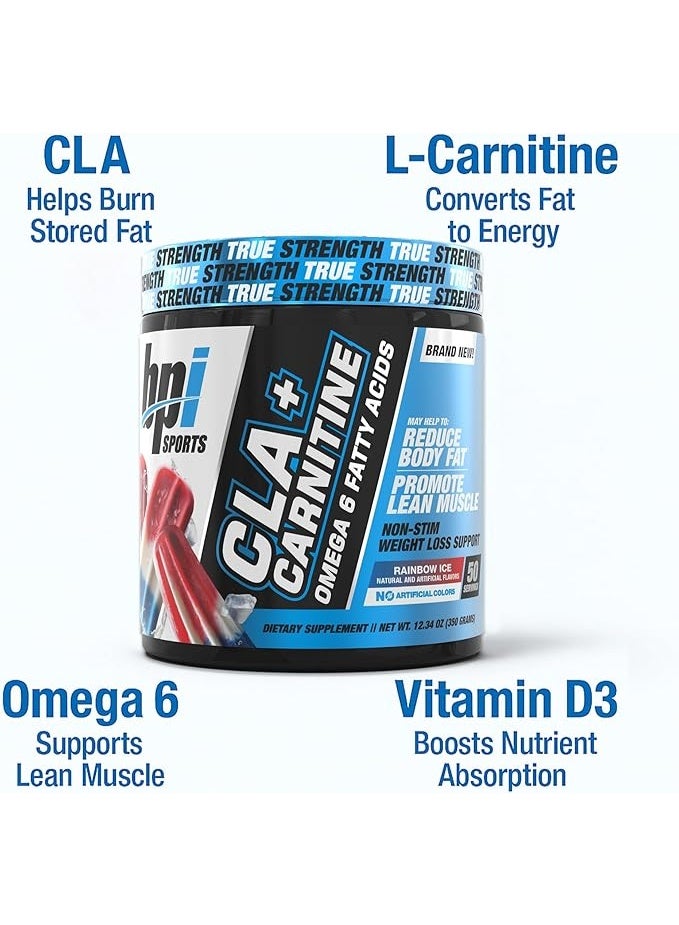 BPI Sports CLA + Carnitine Omega 6 Fatty Acids Rainbow Ice Flavor - Non-Stim Weight Loss Support, 350g, 50 Servings - Image 2