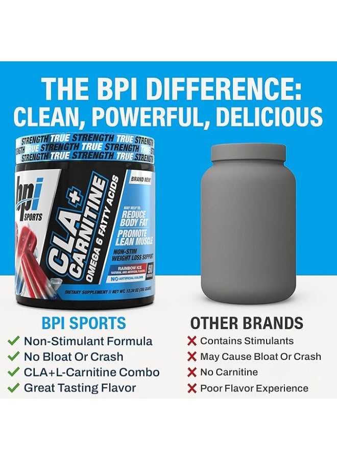 BPI Sports CLA + Carnitine Omega 6 Fatty Acids Rainbow Ice Flavor - Non-Stim Weight Loss Support, 350g, 50 Servings - Image 3