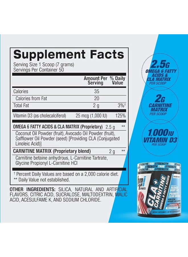 BPI Sports CLA + Carnitine Omega 6 Fatty Acids Rainbow Ice Flavor - Non-Stim Weight Loss Support, 350g, 50 Servings - Image 4