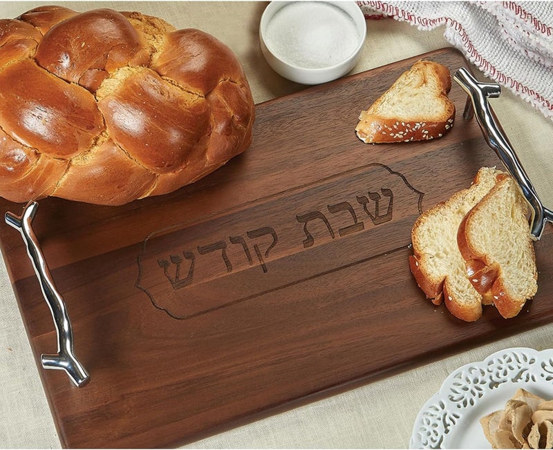 RITE LITE Acacia Wood Challah Serving Tray  16x10 Elegant Design with Silver Handles Perfect for Shabbat Holidays and Dinner Parties Includes Clear Storage Box - Image 2