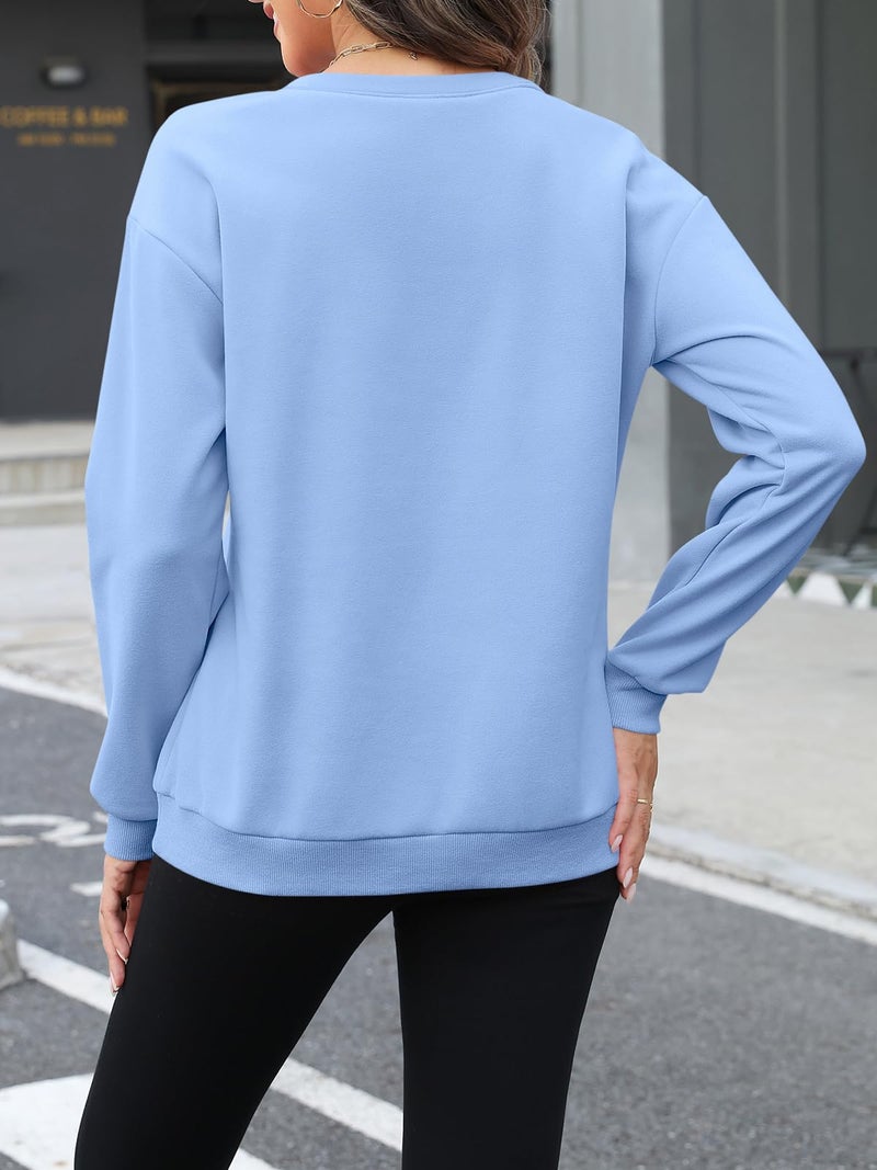 TICTICMISS Womens Fleece Sweatshirts with Pockets Half Zip Pullover Tops Quarter Zipper Hoodies Fall Winter Clothing Light Blue - Image 3