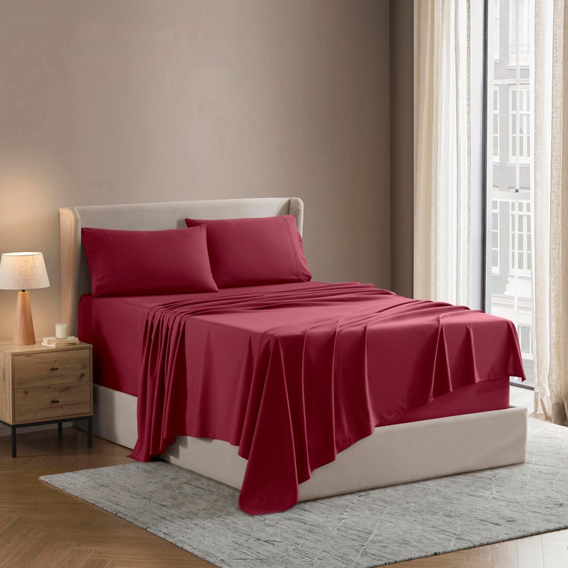 Nestl Queen Sheet Set  Luxury 1800 UltraSoft Microfiber Bed Sheets  Double Brushed  Deep Pockets  Easy Fit  4 Piece Set  Bedding Sheets  Pillowcases Queen Burgundy Red