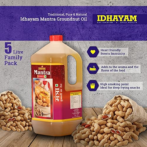 Idhayam Mantra Groundnut Oil - Zero Cholesterol & Transfats - Rich in Flavour & High Smoke Point - Nutrient Rich Oil for Optimum Health - Healthy Cooking Oil (5 Litre) - Image 2