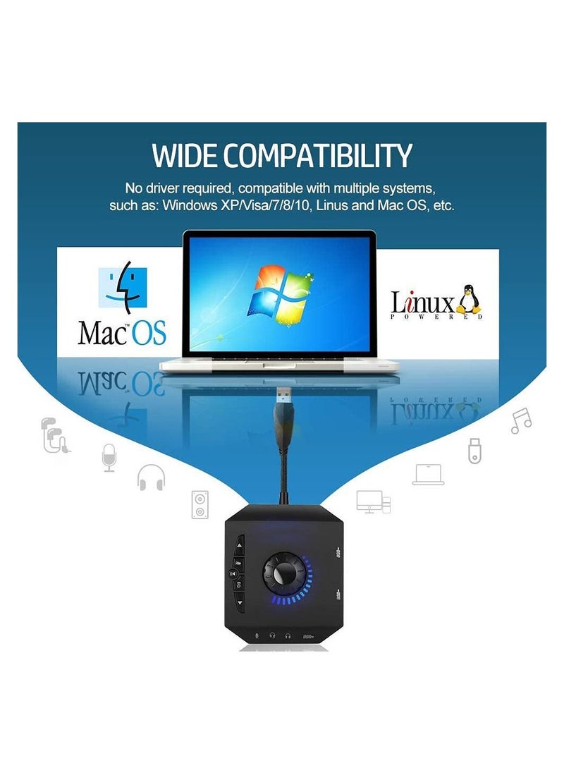 SYOSI T10 External Sound Card, USB Hubs, Audio Adapter, External Stereo Sound Card, 3.5mm Headphone Microphone Jack, Volume Control, Plug & Play (6-in-1) USB Audio Adapter for PC Windows, Mac, Laptops  - Image 4