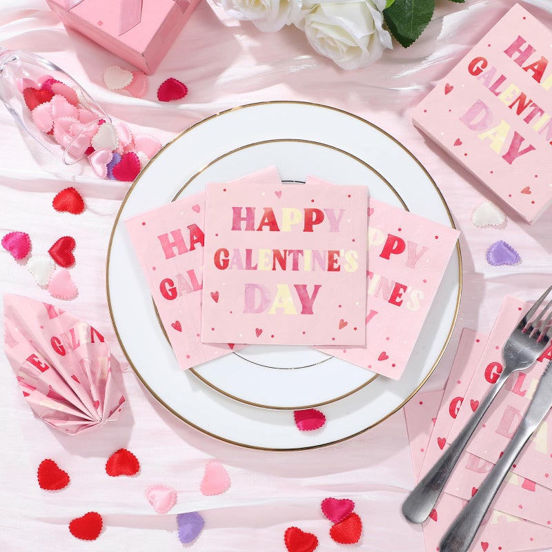 Fanfanwin 100 Pack Happy Galentine's Day Napkins Disposable Folded Napkins 10 x 10 Inches Valentine's Day Party Decorations Pink Paper Towel Bathroom Disposable Towel for Valentine Engagement Wedding Gift  - Image 3