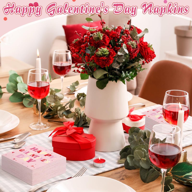 Fanfanwin 100 Pack Happy Galentine's Day Napkins Disposable Folded Napkins 10 x 10 Inches Valentine's Day Party Decorations Pink Paper Towel Bathroom Disposable Towel for Valentine Engagement Wedding Gift  - Image 4