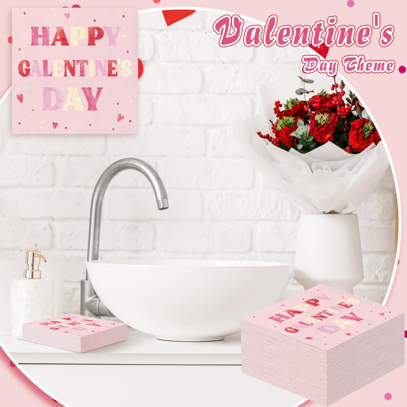 Fanfanwin 100 Pack Happy Galentine's Day Napkins Disposable Folded Napkins 10 x 10 Inches Valentine's Day Party Decorations Pink Paper Towel Bathroom Disposable Towel for Valentine Engagement Wedding Gift  - Image 5