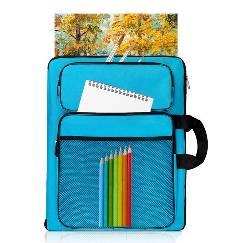 TreochtFUN Art Portfolio For Kids Artwork, Art Bag Organizer 15x18 In For Children Drawing Lesson,A3 artist Backpack Storage Sketchbook,Drawing Pencil,Art Set.Empty art case(Blue) - Image 1