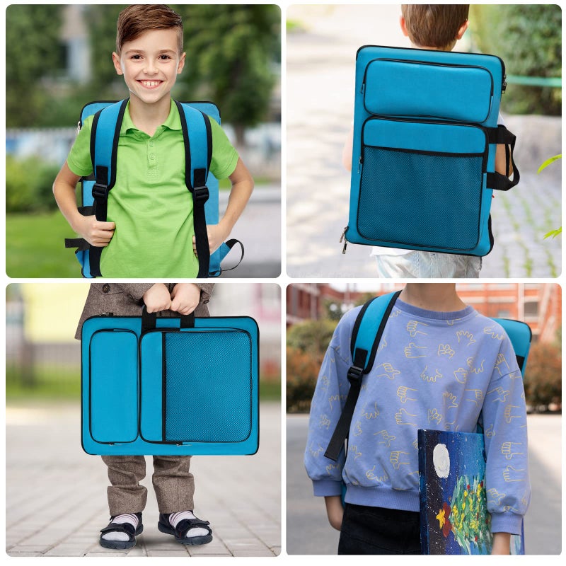 TreochtFUN Art Portfolio For Kids Artwork, Art Bag Organizer 15x18 In For Children Drawing Lesson,A3 artist Backpack Storage Sketchbook,Drawing Pencil,Art Set.Empty art case(Blue) - Image 3