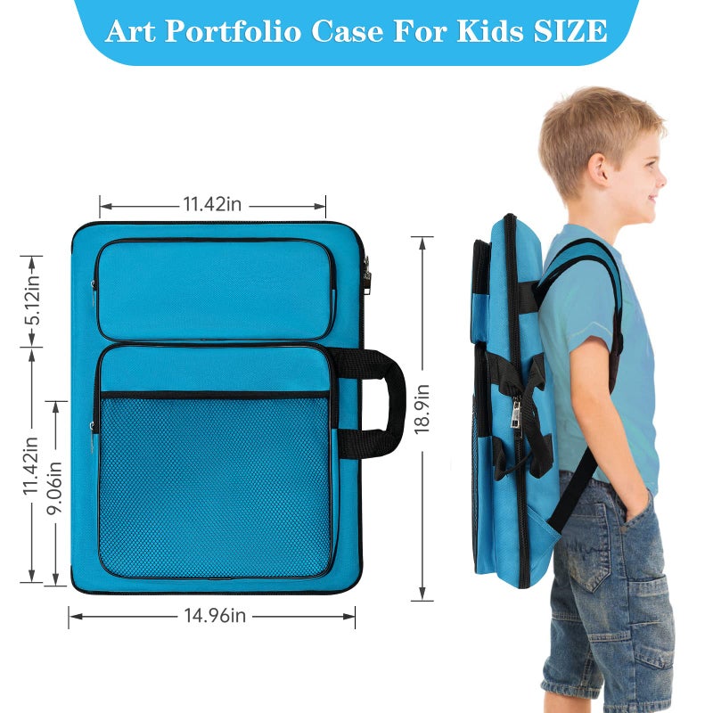 TreochtFUN Art Portfolio For Kids Artwork, Art Bag Organizer 15x18 In For Children Drawing Lesson,A3 artist Backpack Storage Sketchbook,Drawing Pencil,Art Set.Empty art case(Blue) - Image 2