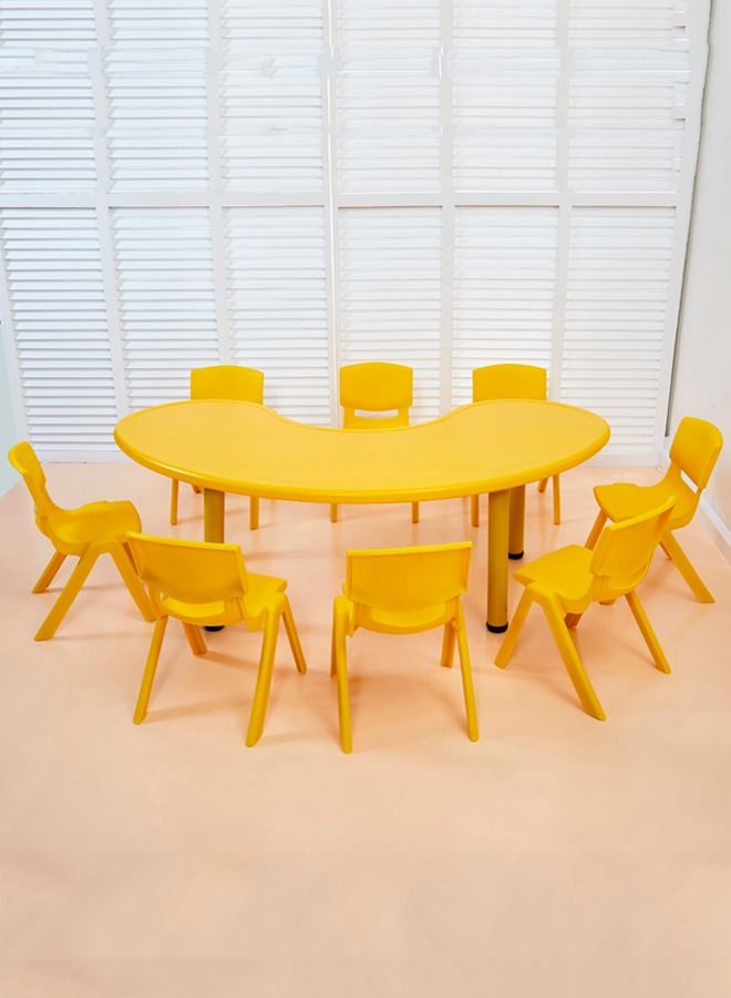 JSAITOYS 9 Pieces Children Crescent Shaped Plastic Table And Chair Set - Image 1
