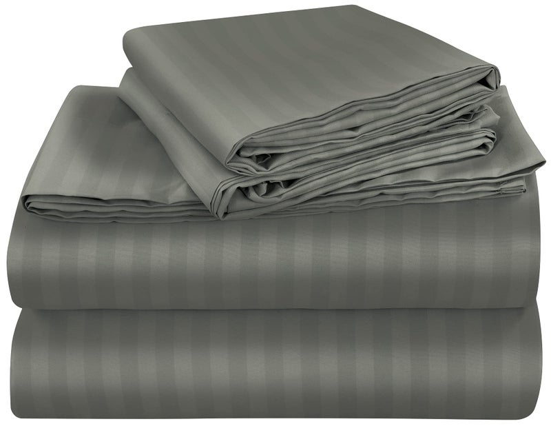 ROYALE LINENS 3 Piece Twin XL Sheets Set  Soft Brushed 1800 Microfiber  1 Fitted 1 Flat Sheet 1 Pillow case  Wrinkle Free  Fade Resistant  Hotel Luxury Bed Sheets Stripe Grey Twin XL